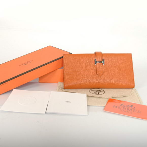 1:1 Quality Hermes Bearn Japonaise Smooth Leather Tri-Fold Wallet H308 Orang Replica - Click Image to Close
